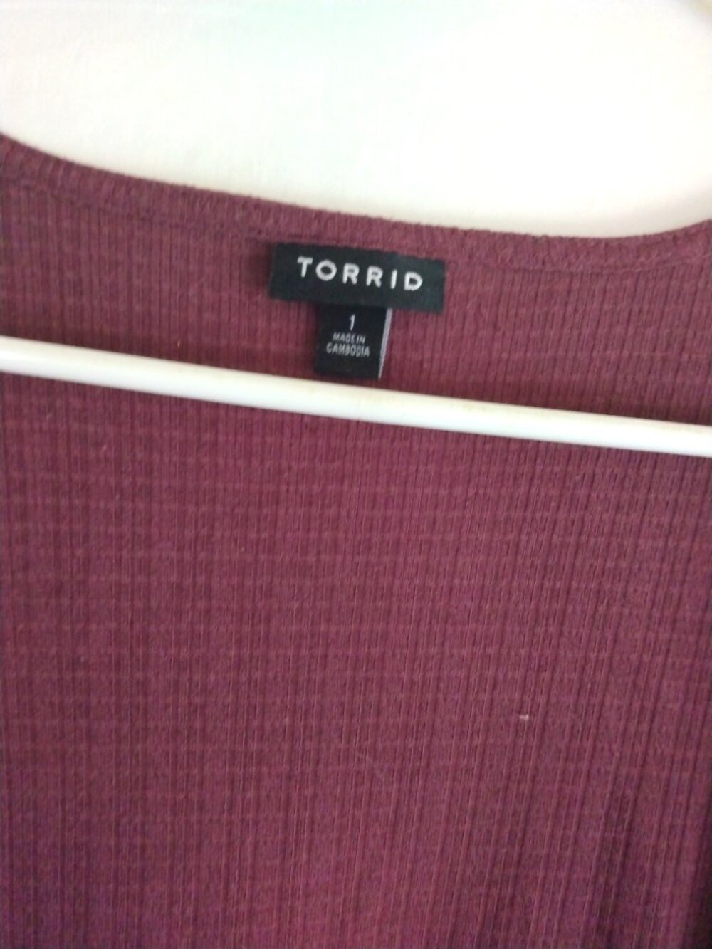 Torrid Burgundy Lace Trim Peplum Top Blouse Plus 1X Romantic Feminine Boho Chic - Picture 3 of 6